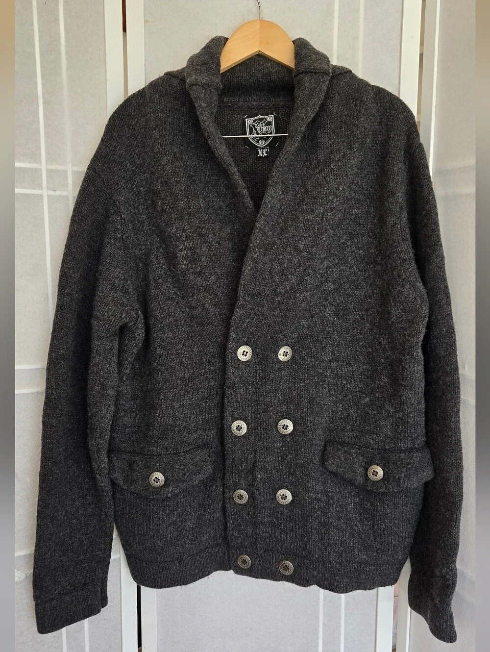 Double-Breasted Shawl Collar Wool Pea Coat in Charcoal